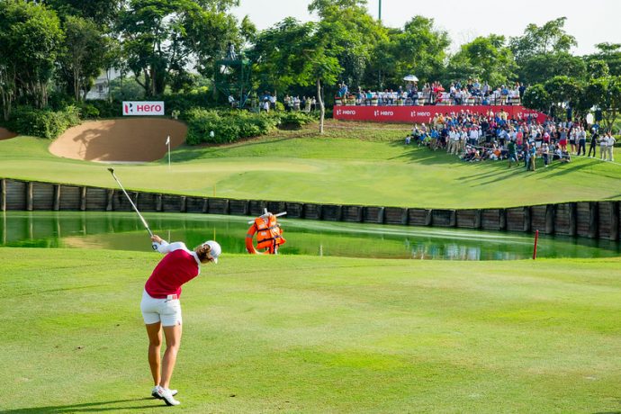 Christine Wolf hits the 18th green at the 2019 Hero Women's Indian Open