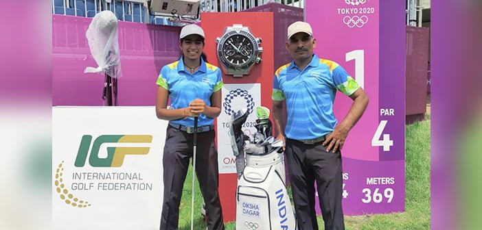 Diksha Dagar and her father Col Narinder Dagar at Tokyo Olympics