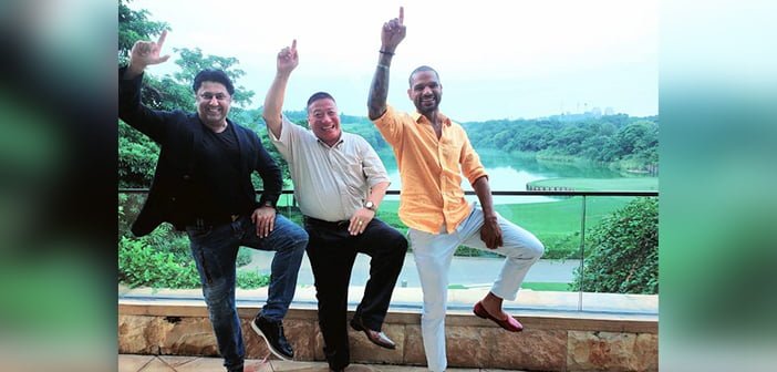 L-R - Vishal Bakshi, IPS Robin Hibu and cricketer Shikhar Dhawan at DLF Golf & CC